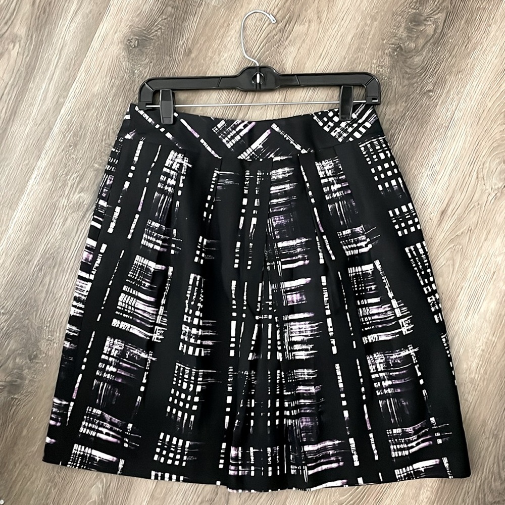 Banana Republic Pleated Skirt Geometric Plaid Cotton Silk Size 6